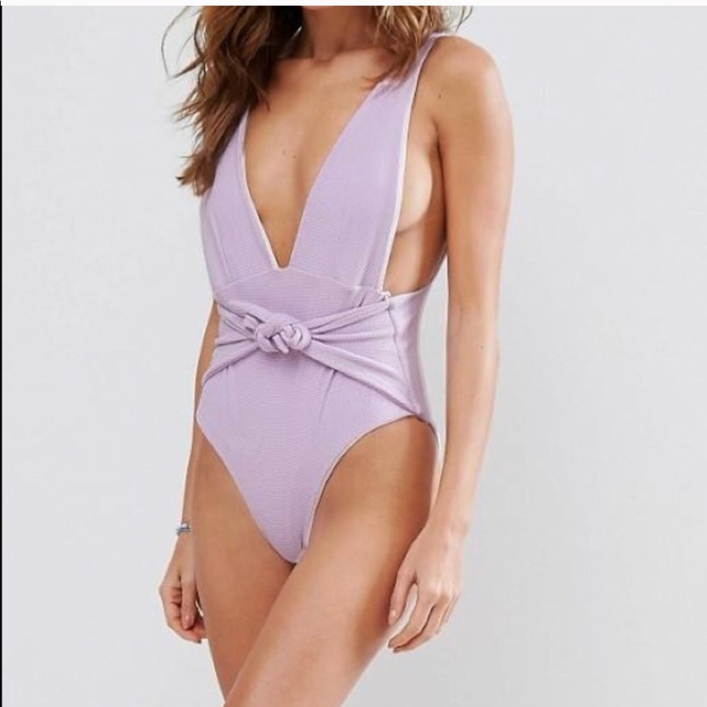 βSOLDβ π SKYE + Staghorn Tie Up Plunge Swimsuit - Picture 3 of 8